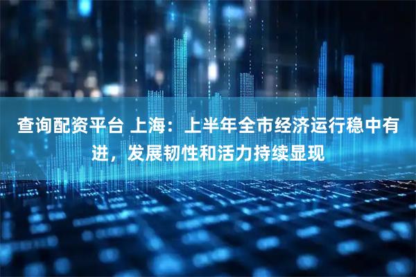 查询配资平台 上海：上半年全市经济运行稳中有进，发展韧性和活力持续显现